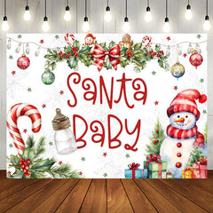 Aperturee - White Winter Christmas Snowman Santa Baby Backdrop