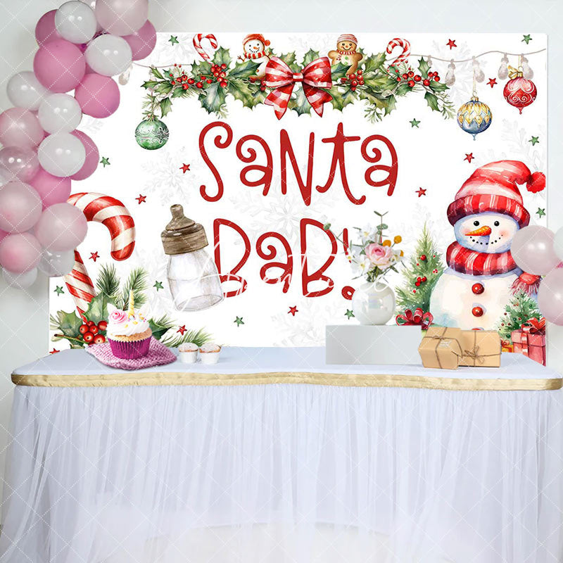 Aperturee - White Winter Christmas Snowman Santa Baby Backdrop