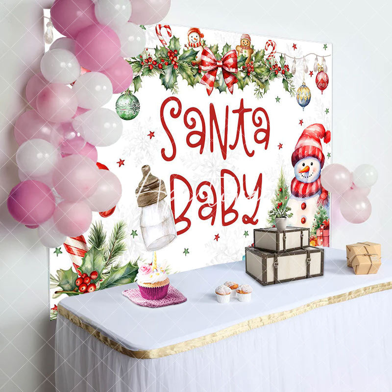 Aperturee - White Winter Christmas Snowman Santa Baby Backdrop