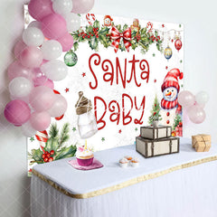 Aperturee - White Winter Christmas Snowman Santa Baby Backdrop