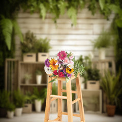 Aperturee - White Wood And Green Plants Photograph Backdrop