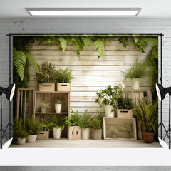 Aperturee - White Wood And Green Plants Photograph Backdrop