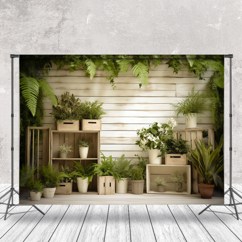 Aperturee - White Wood And Green Plants Photograph Backdrop