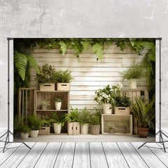 Aperturee - White Wood And Green Plants Photograph Backdrop