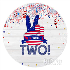 Aperturee White Wood Red And Blue 2nd Happy Birthday Round Backdrop