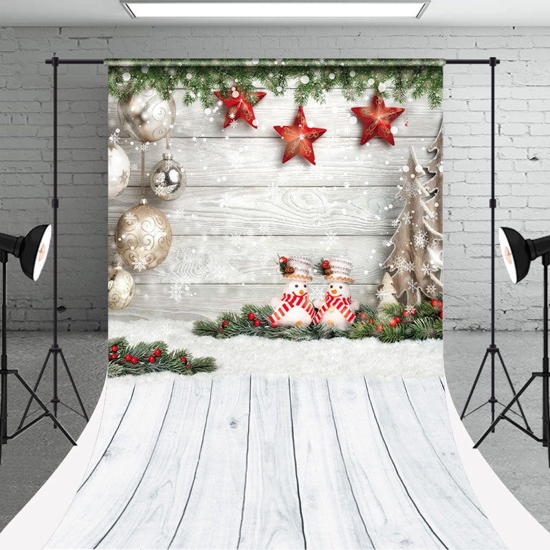 Aperturee - White Wood Snowman Christmas Photo Sweep Backdrop