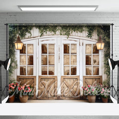 Aperturee - White Wooden Bookcase Green Plants Spring Backdrop