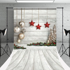 Aperturee - White Wooden Christmas Star Ball Photo Backdrop