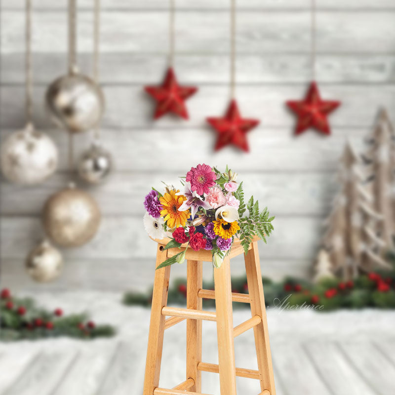 Aperturee - White Wooden Christmas Star Ball Photo Backdrop