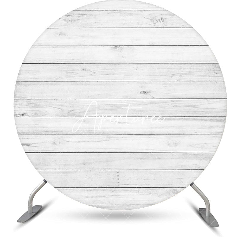 Aperturee - White Wooden Textured Wall Circle Birthday Backdrop