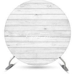 Aperturee - White Wooden Textured Wall Circle Birthday Backdrop