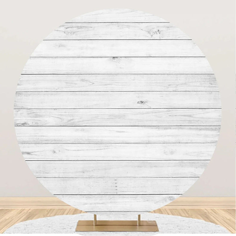 Aperturee - White Wooden Textured Wall Circle Birthday Backdrop