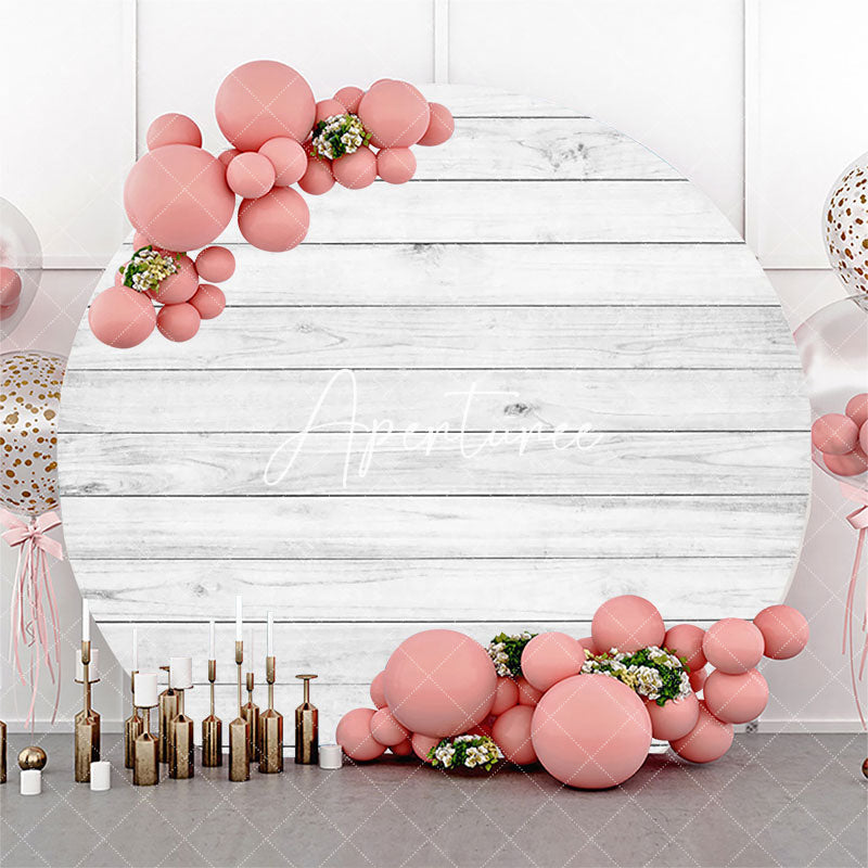 Aperturee - White Wooden Textured Wall Circle Birthday Backdrop