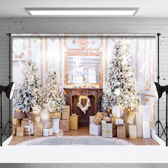 Aperturee - White Xmas Trees Presents Indoor Christmas Backdrop