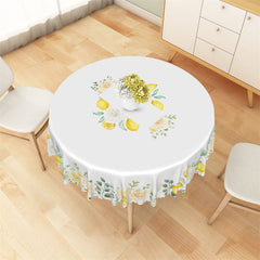 Aperturee - White Yellow Floral Lemon Spring Round Tablecloth