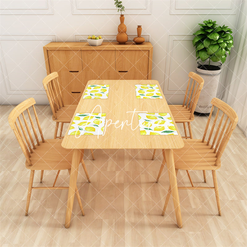 Aperturee - White Yellow Leaves Lemons Fruit Set Of 4 Placemats