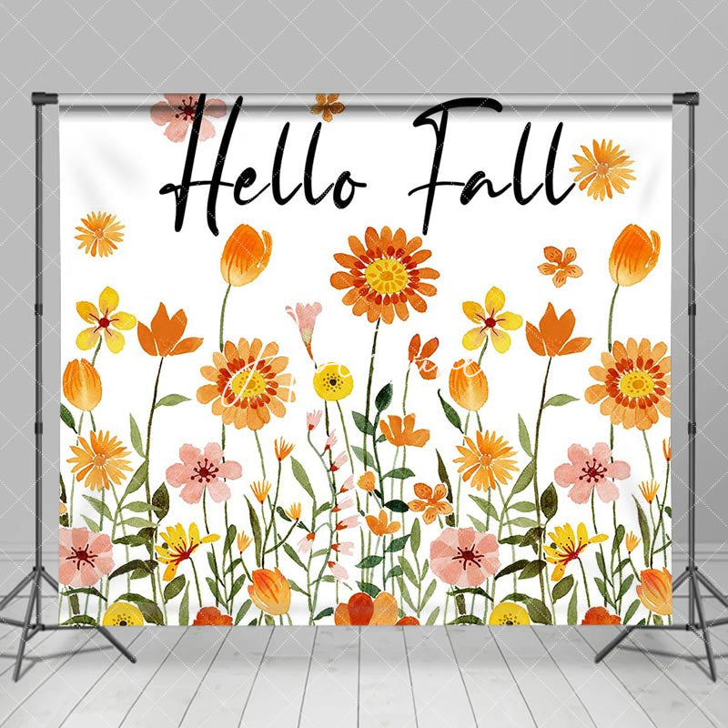 Aperturee - White Yellow Pink Floral Hello Fall Party Backdrop