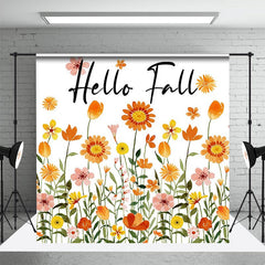 Aperturee - White Yellow Pink Floral Hello Fall Party Backdrop