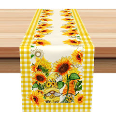 Aperturee - White Yellow Plaid Sunflowers Dwarf Table Runner