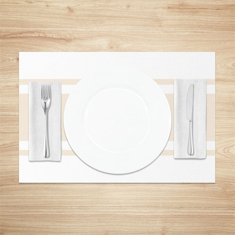 Aperturee - Wide Apricot White Stripe Modern Set Of 4 Placemats