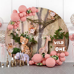 Aperturee Wild Animals Forest Safari Round 1St Birthday Backdrop