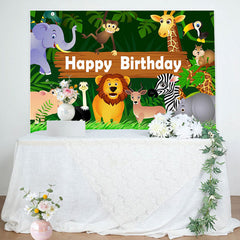 Aperturee - Wild Animals Green Leaves Birthday Backdrop For Boy