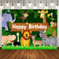 Aperturee - Wild Animals Green Leaves Birthday Backdrop For Boy