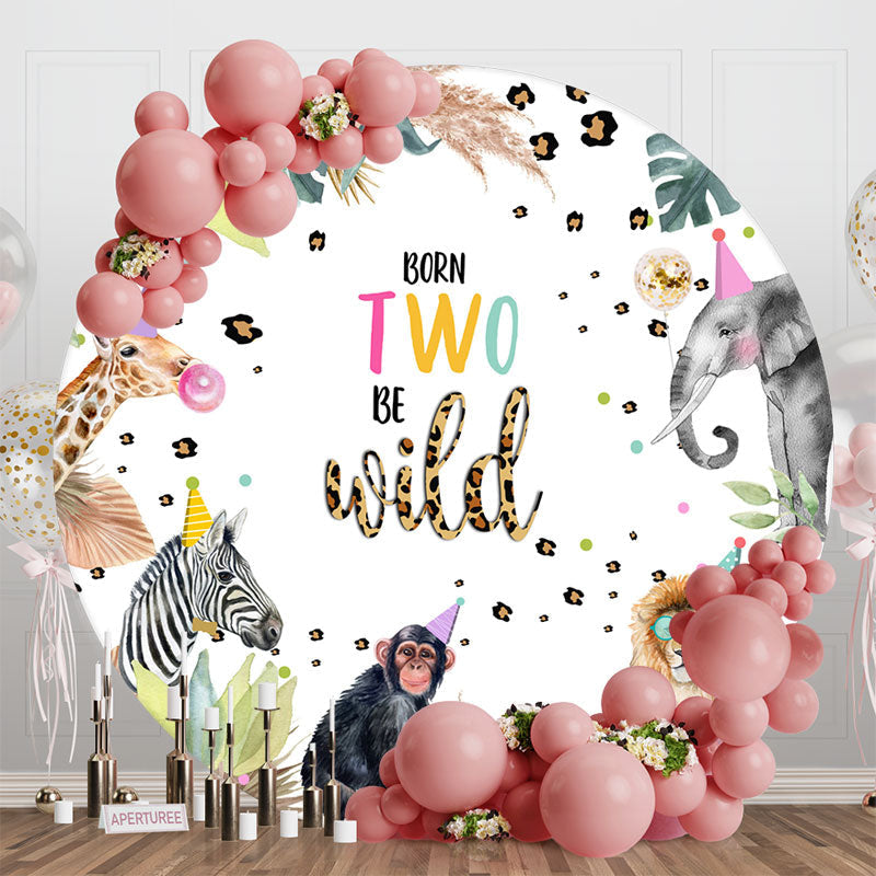 Aperturee - Wild Animals Monstera Round 2nd Birthday Backdrop