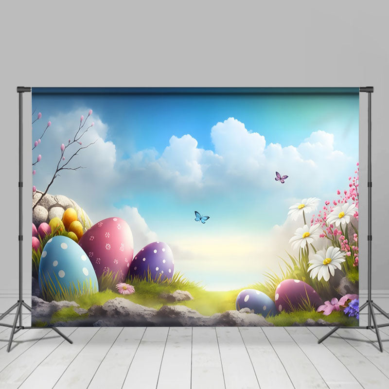 Aperturee - Wild Blue Sky Cloud Butterfly Eggs Easter Backdrop