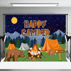 Aperturee - Wild Forest Bear Night Happy Camper Party Backdrop