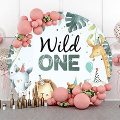 Aperturee - Wild One Animals Green Leaves Round Birthday Backdrop