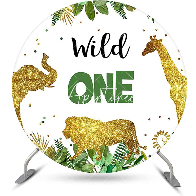 Aperturee - Wild One Glitter Animals Round Birthday Backdrop