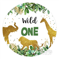 Aperturee Wild One Glitter Animals Round Happy Birthday Backdrop