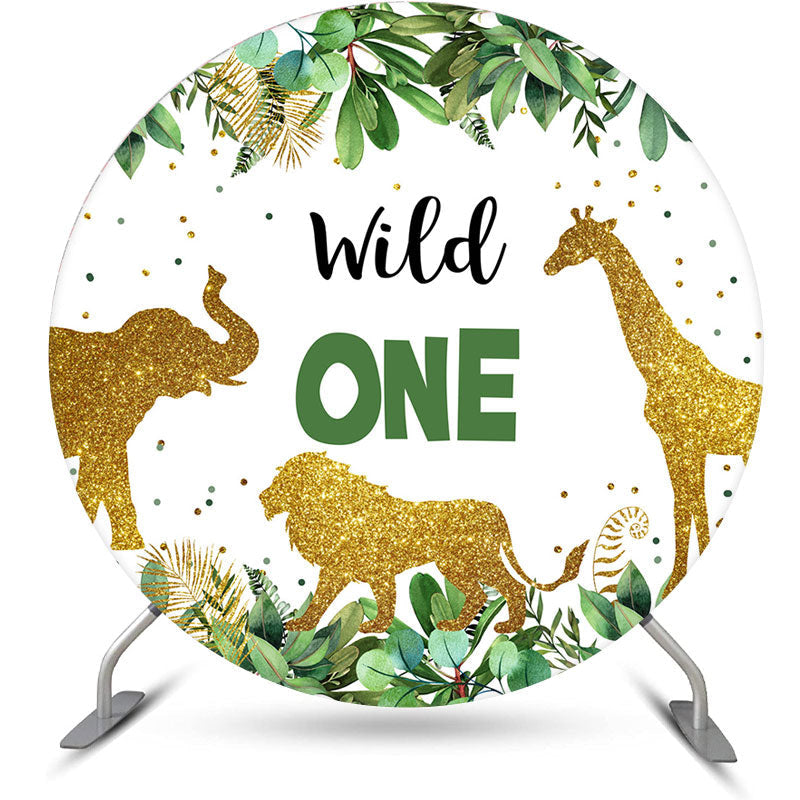 Aperturee Wild One Glitter Animals Round Happy Birthday Backdrop