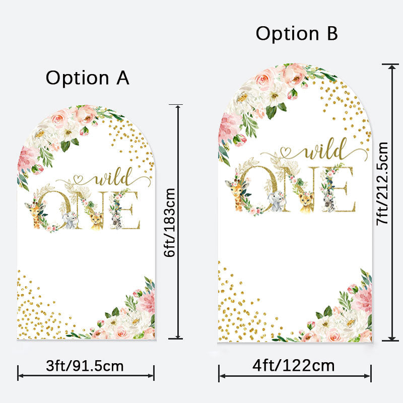 Aperturee - Wild One Gold Floral Birthday Double Arch Backdrop