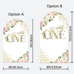 Aperturee - Wild One Gold Floral Birthday Double Arch Backdrop