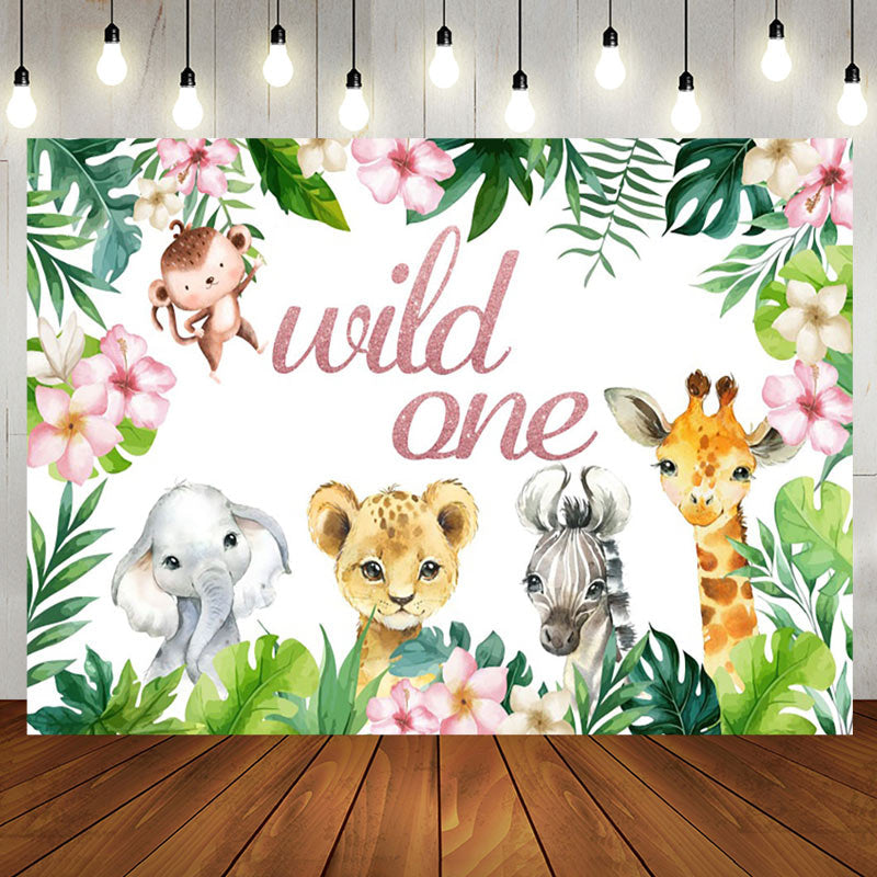 Aperturee - Wild One Green Leaves Flowers Birthday Backdrop