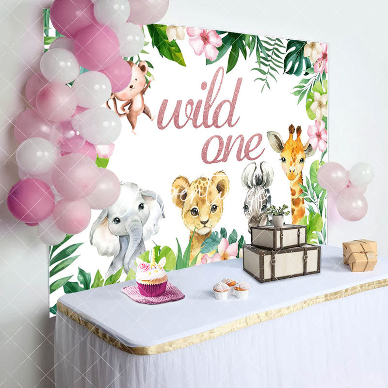 Aperturee - Wild One Green Leaves Flowers Birthday Backdrop