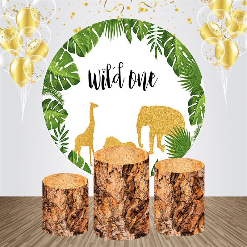 Aperturee - Wild One Outdoor Animals Round Birthday Backdrop Kit