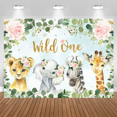 Aperturee - Wild One Pink Floral Animals 1st Birthday Backdrop