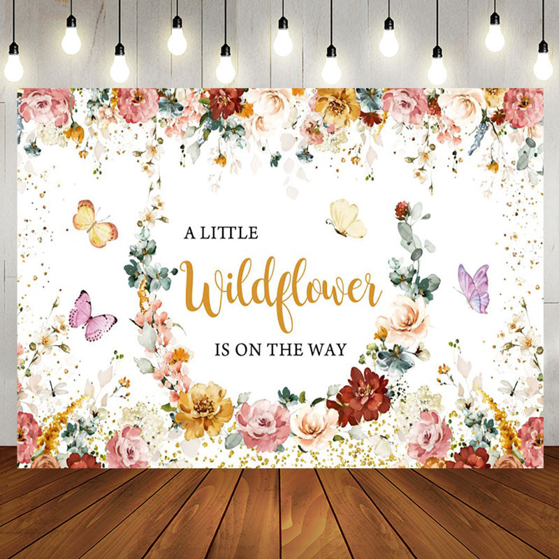 Aperturee - Wildflower Butterfly Baby Shower Backdrop For Girls