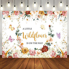 Aperturee - Wildflower Butterfly Baby Shower Backdrop For Girls