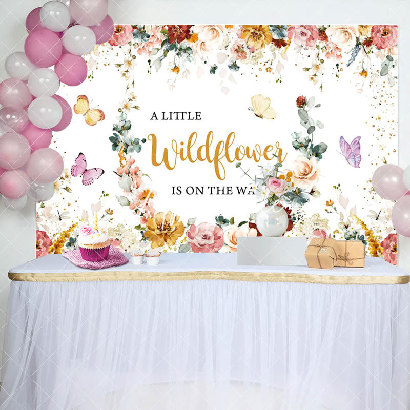 Aperturee - Wildflower Butterfly Baby Shower Backdrop For Girls