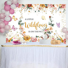 Aperturee - Wildflower Butterfly Baby Shower Backdrop For Girls