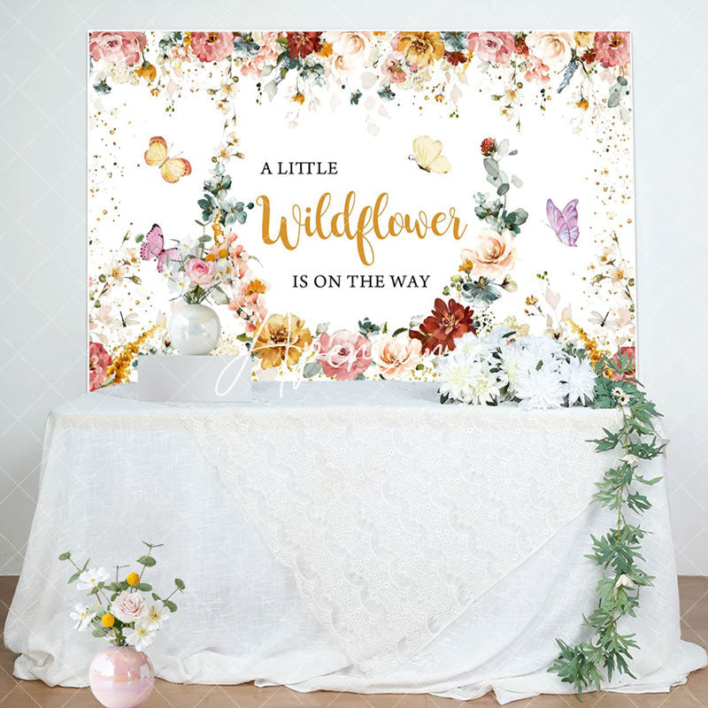 Aperturee - Wildflower Butterfly Baby Shower Backdrop For Girls