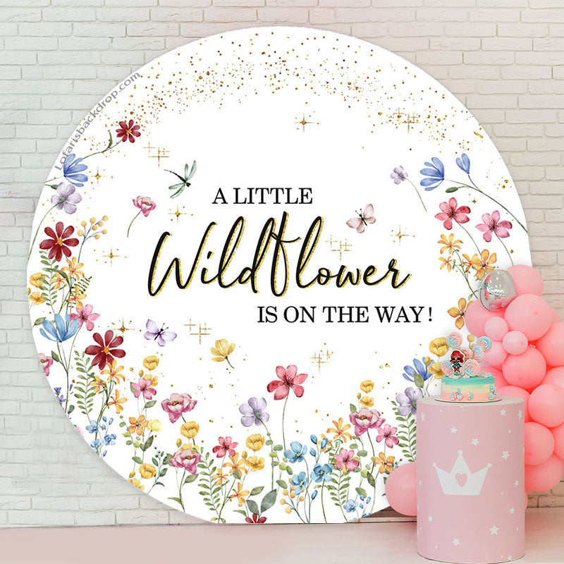 Aperturee - Wildflower Is On The Way Round Baby Shower Backdrop