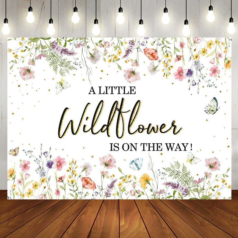 Aperturee - Wildflower On The Way Butterfly Baby Shower Backdrop