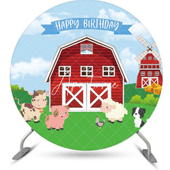 Aperturee - Windmill Barn Animals Grass Round Birthday Backdrop