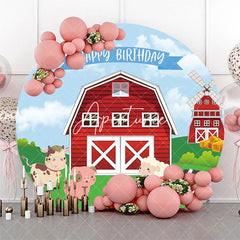 Aperturee - Windmill Barn Animals Grass Round Birthday Backdrop