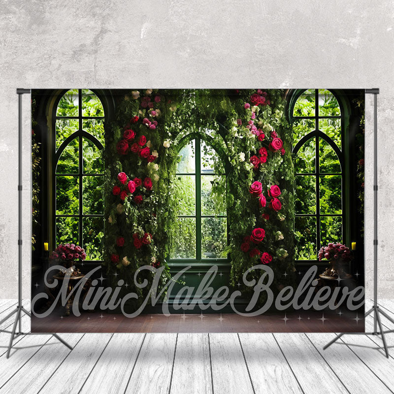 Aperturee - Window Interior Photo Backdrop Decorated With Flowers